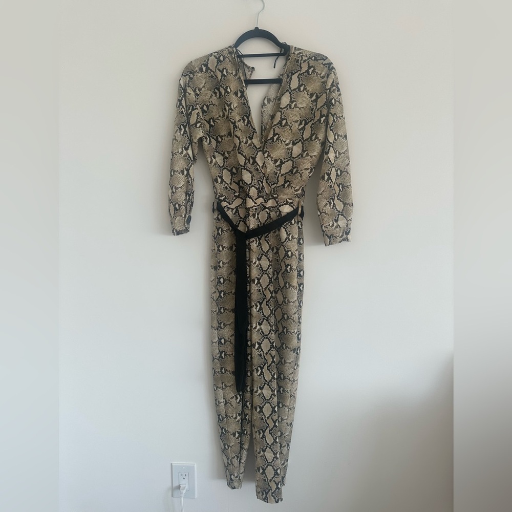 Snakeskin Print Jumpsuit with Black Belt